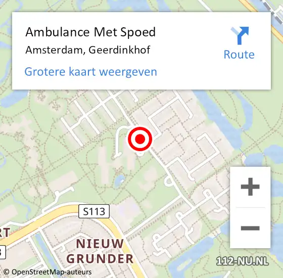 Locatie op kaart van de 112 melding: Ambulance Met Spoed Naar Amsterdam, Geerdinkhof op 14 november 2019 13:49