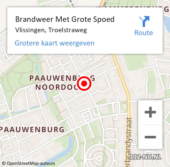 Locatie op kaart van de 112 melding: Brandweer Met Grote Spoed Naar Vlissingen, Troelstraweg op 14 november 2019 15:36