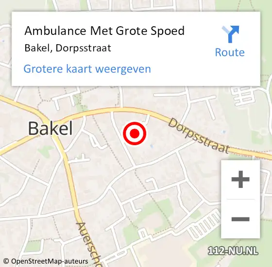 Locatie op kaart van de 112 melding: Ambulance Met Grote Spoed Naar Bakel, Dorpsstraat op 14 november 2019 16:25