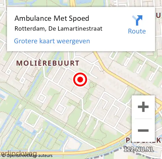 Locatie op kaart van de 112 melding: Ambulance Met Spoed Naar Rotterdam, De Lamartinestraat op 15 november 2019 07:48