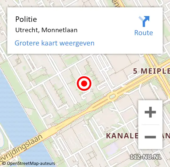 Locatie op kaart van de 112 melding: Politie Utrecht, Monnetlaan op 15 november 2019 12:28
