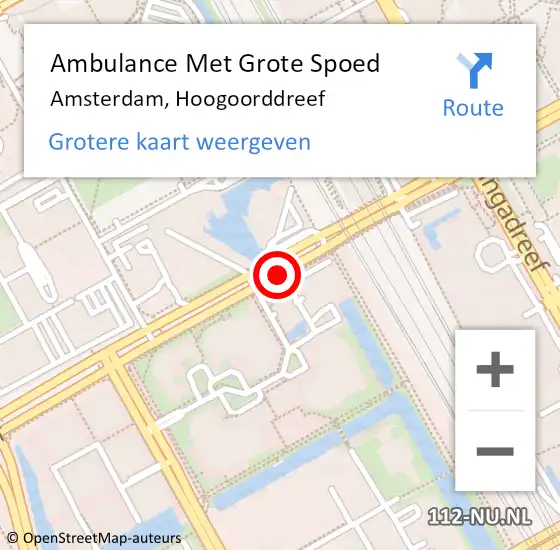 Locatie op kaart van de 112 melding: Ambulance Met Grote Spoed Naar Amsterdam, Hoogoorddreef op 15 november 2019 12:44