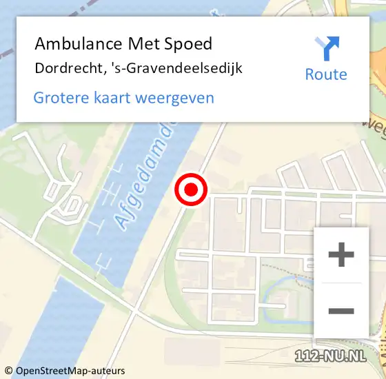 Locatie op kaart van de 112 melding: Ambulance Met Spoed Naar Dordrecht, 's-Gravendeelsedijk op 15 november 2019 12:50