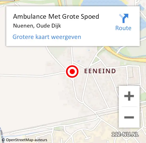 Locatie op kaart van de 112 melding: Ambulance Met Grote Spoed Naar Nuenen, Oude Dijk op 15 november 2019 13:23