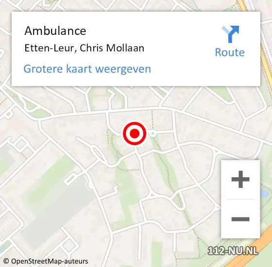 Locatie op kaart van de 112 melding: Ambulance Etten-Leur, Chris Mollaan op 15 november 2019 16:08