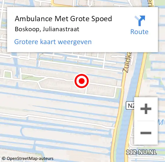 Locatie op kaart van de 112 melding: Ambulance Met Grote Spoed Naar Boskoop, Julianastraat op 15 november 2019 18:02
