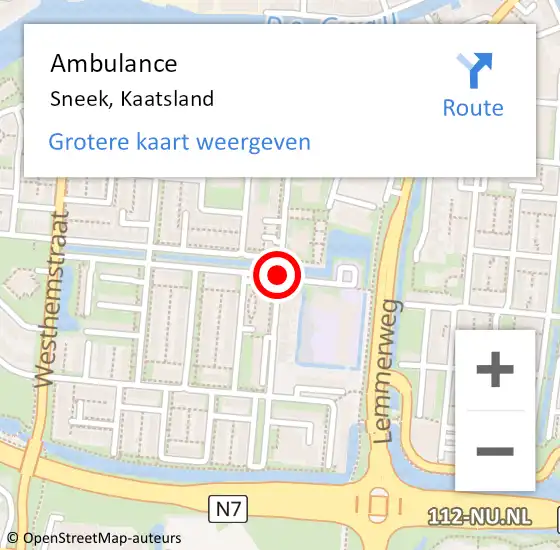 Locatie op kaart van de 112 melding: Ambulance Sneek, Kaatsland op 15 november 2019 18:23