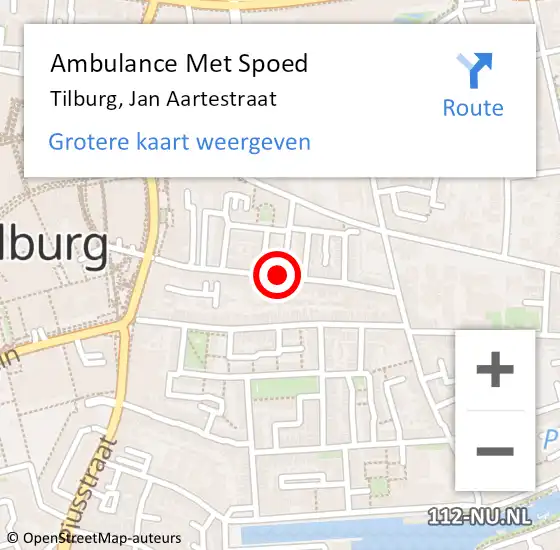 Locatie op kaart van de 112 melding: Ambulance Met Spoed Naar Tilburg, Jan Aartestraat op 16 november 2019 03:02