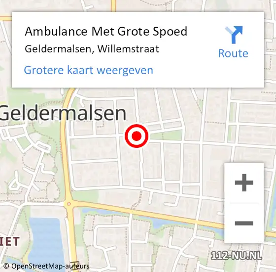 Locatie op kaart van de 112 melding: Ambulance Met Grote Spoed Naar Geldermalsen, Willemstraat op 16 november 2019 09:29