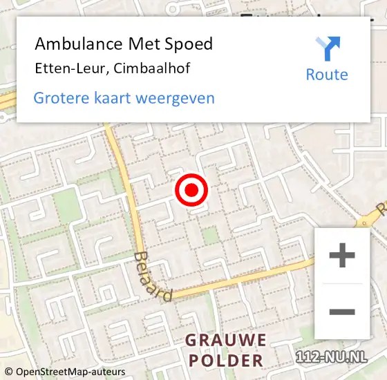 Locatie op kaart van de 112 melding: Ambulance Met Spoed Naar Etten-Leur, Cimbaalhof op 16 november 2019 15:15