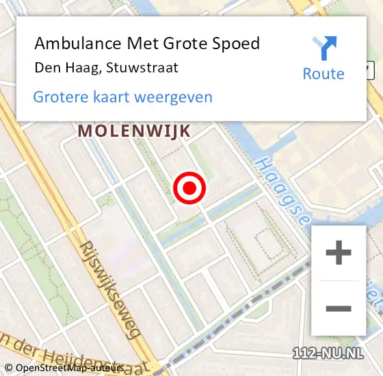 Locatie op kaart van de 112 melding: Ambulance Met Grote Spoed Naar Den Haag, Stuwstraat op 16 november 2019 17:22