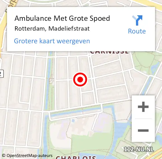 Locatie op kaart van de 112 melding: Ambulance Met Grote Spoed Naar Rotterdam, Madeliefstraat op 16 november 2019 20:19
