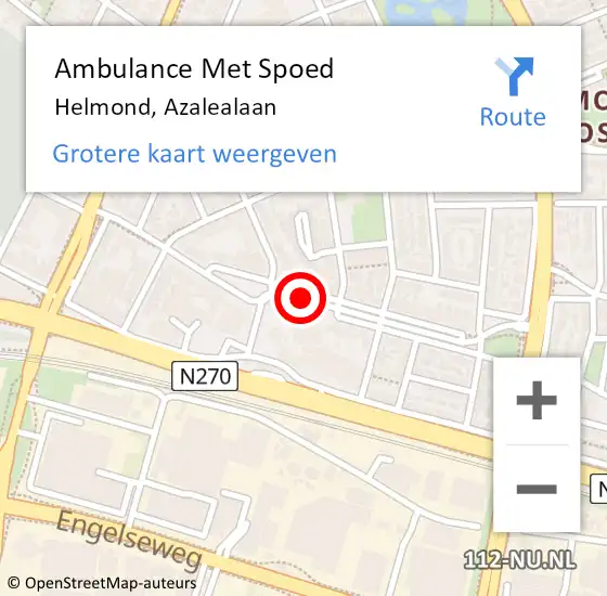 Locatie op kaart van de 112 melding: Ambulance Met Spoed Naar Helmond, Azalealaan op 16 november 2019 20:48