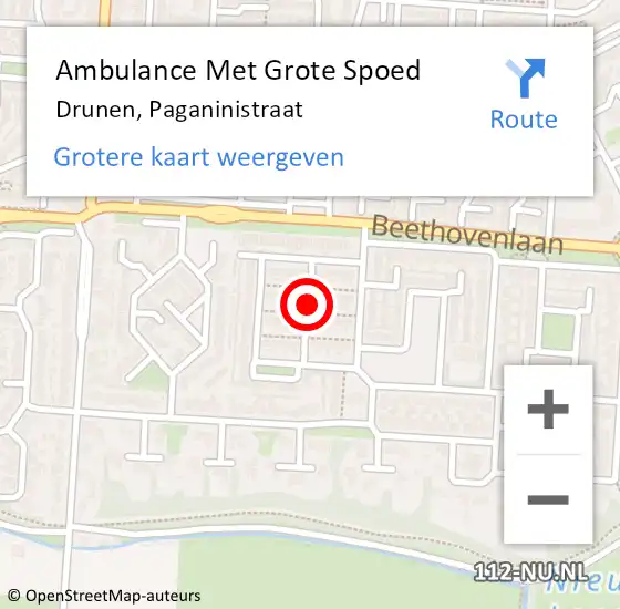 Locatie op kaart van de 112 melding: Ambulance Met Grote Spoed Naar Drunen, Paganinistraat op 16 november 2019 22:11