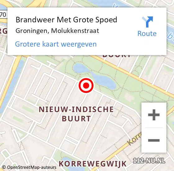 Locatie op kaart van de 112 melding: Brandweer Met Grote Spoed Naar Groningen, Molukkenstraat op 16 november 2019 23:05