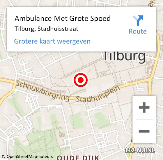 Locatie op kaart van de 112 melding: Ambulance Met Grote Spoed Naar Tilburg, Stadhuisstraat op 17 november 2019 01:59