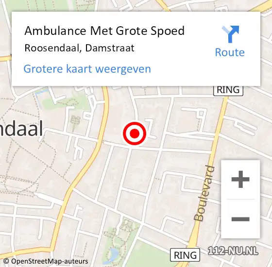Locatie op kaart van de 112 melding: Ambulance Met Grote Spoed Naar Roosendaal, Damstraat op 17 november 2019 07:15