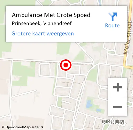 Locatie op kaart van de 112 melding: Ambulance Met Grote Spoed Naar Prinsenbeek, Vianendreef op 17 november 2019 09:01