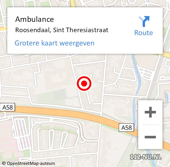 Locatie op kaart van de 112 melding: Ambulance Roosendaal, Sint Theresiastraat op 17 november 2019 11:03
