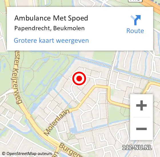 Locatie op kaart van de 112 melding: Ambulance Met Spoed Naar Papendrecht, Beukmolen op 17 november 2019 13:28