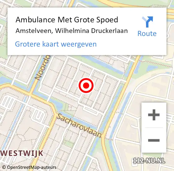 Locatie op kaart van de 112 melding: Ambulance Met Grote Spoed Naar Amstelveen, Wilhelmina Druckerlaan op 17 november 2019 13:53
