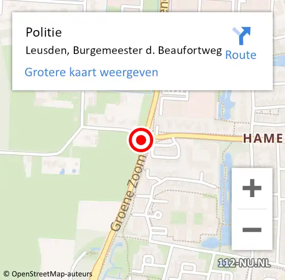 Locatie op kaart van de 112 melding: Politie Leusden, Burgemeester d. Beaufortweg op 17 november 2019 15:24