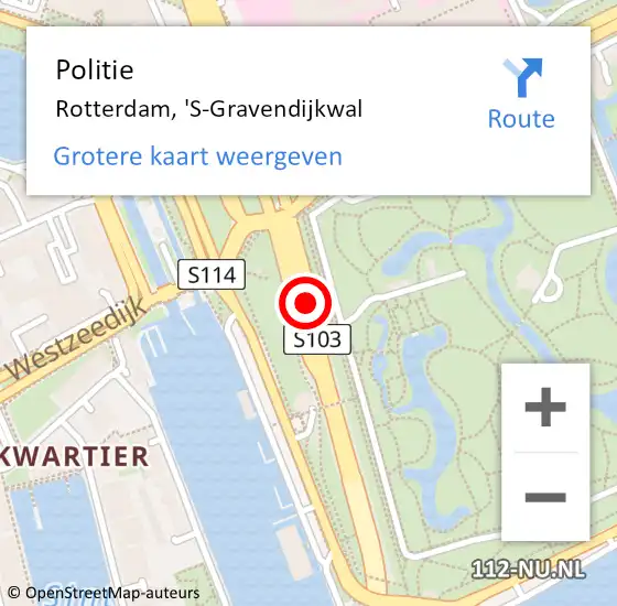 Locatie op kaart van de 112 melding: Politie Rotterdam, 'S-Gravendijkwal op 17 november 2019 16:10