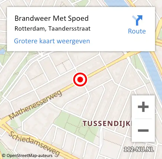 Locatie op kaart van de 112 melding: Brandweer Met Spoed Naar Rotterdam, Taandersstraat op 17 november 2019 16:44