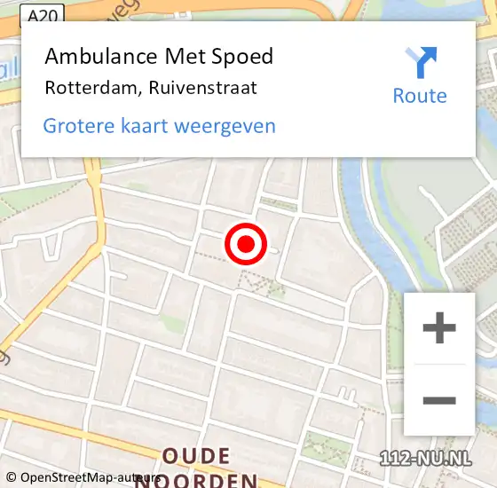 Locatie op kaart van de 112 melding: Ambulance Met Spoed Naar Rotterdam, Ruivenstraat op 17 november 2019 16:53