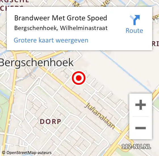 Locatie op kaart van de 112 melding: Brandweer Met Grote Spoed Naar Bergschenhoek, Wilhelminastraat op 17 november 2019 16:53