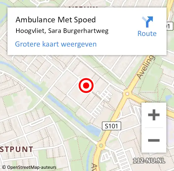 Locatie op kaart van de 112 melding: Ambulance Met Spoed Naar Hoogvliet, Sara Burgerhartweg op 17 november 2019 16:55