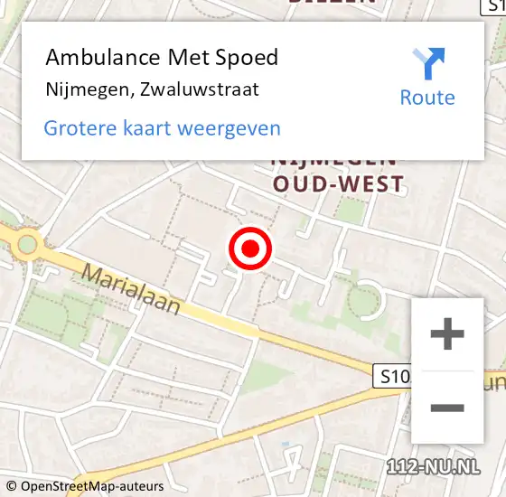 Locatie op kaart van de 112 melding: Ambulance Met Spoed Naar Nijmegen, Zwaluwstraat op 17 november 2019 16:55