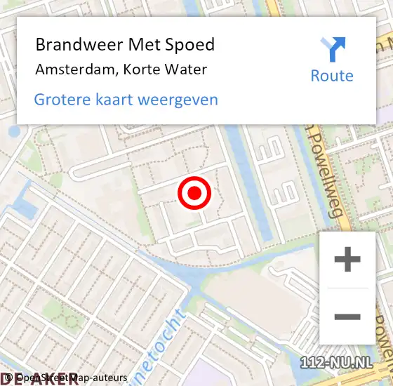 Locatie op kaart van de 112 melding: Brandweer Met Spoed Naar Amsterdam, Korte Water op 17 november 2019 16:56