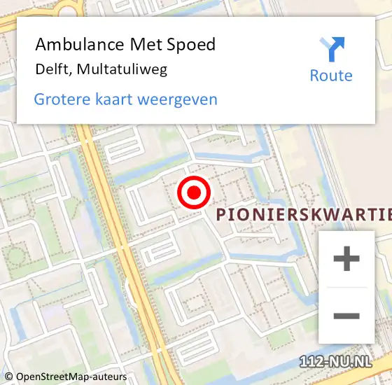 Locatie op kaart van de 112 melding: Ambulance Met Spoed Naar Delft, Multatuliweg op 17 november 2019 16:57