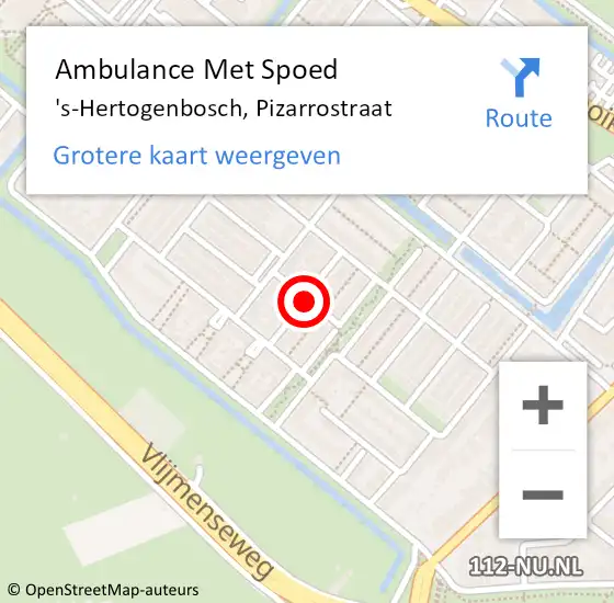 Locatie op kaart van de 112 melding: Ambulance Met Spoed Naar 's-Hertogenbosch, Pizarrostraat op 17 november 2019 17:30