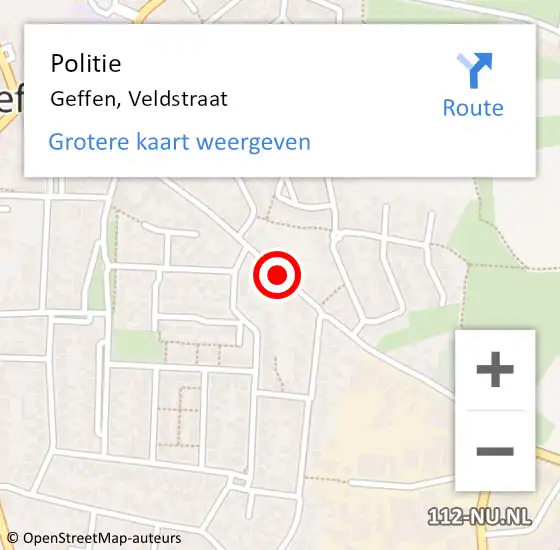 Locatie op kaart van de 112 melding: Politie Geffen, Veldstraat op 17 november 2019 17:42