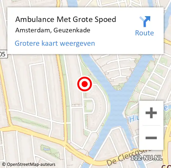 Locatie op kaart van de 112 melding: Ambulance Met Grote Spoed Naar Amsterdam, Geuzenkade op 17 november 2019 18:17