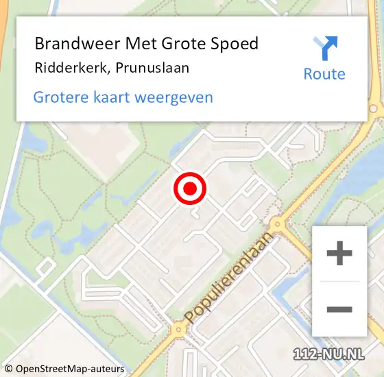 Locatie op kaart van de 112 melding: Brandweer Met Grote Spoed Naar Ridderkerk, Prunuslaan op 17 november 2019 18:19