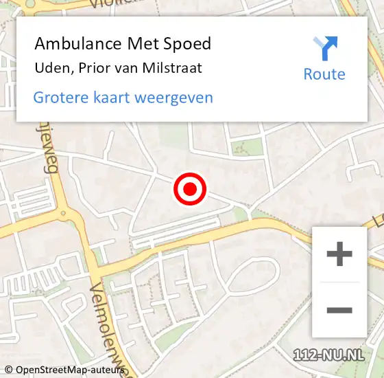 Locatie op kaart van de 112 melding: Ambulance Met Spoed Naar Uden, Prior van Milstraat op 17 november 2019 19:33