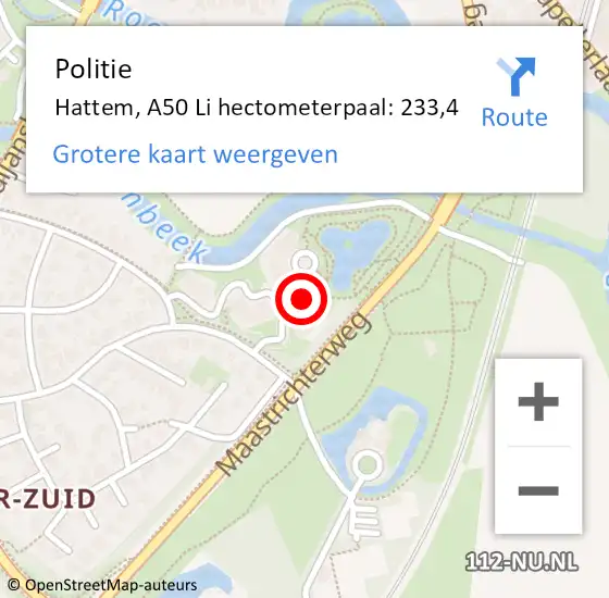 Locatie op kaart van de 112 melding: Politie Hattem, A50 Li hectometerpaal: 233,4 op 18 november 2019 07:22