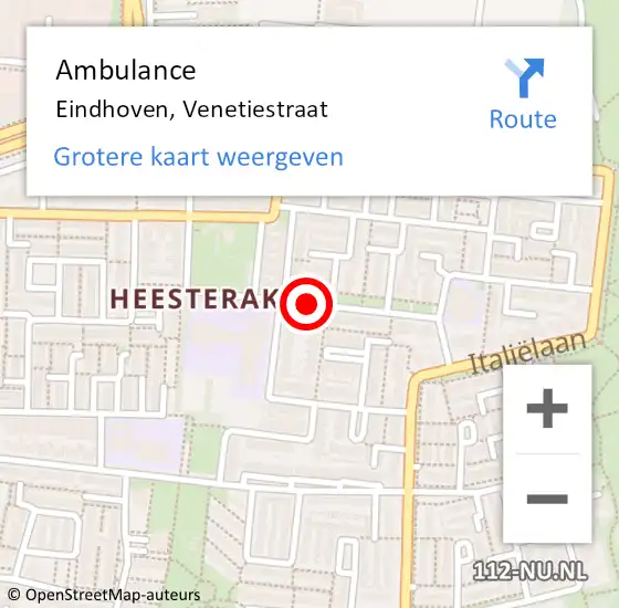 Locatie op kaart van de 112 melding: Ambulance Eindhoven, Venetiestraat op 18 november 2019 09:36