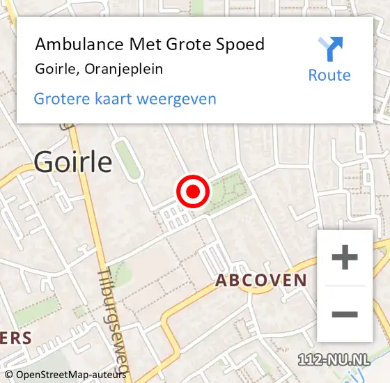 Locatie op kaart van de 112 melding: Ambulance Met Grote Spoed Naar Goirle, Oranjeplein op 18 november 2019 15:15