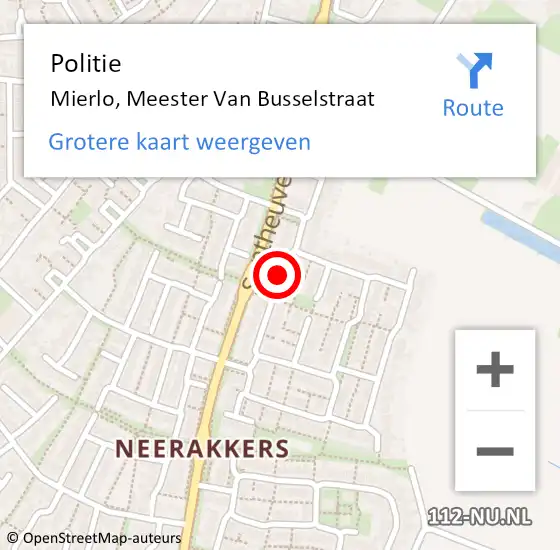 Locatie op kaart van de 112 melding: Politie Mierlo, Meester Van Busselstraat op 18 november 2019 16:32