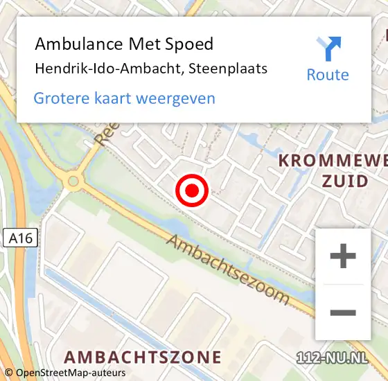 Locatie op kaart van de 112 melding: Ambulance Met Spoed Naar Hendrik-Ido-Ambacht, Steenplaats op 18 november 2019 19:00