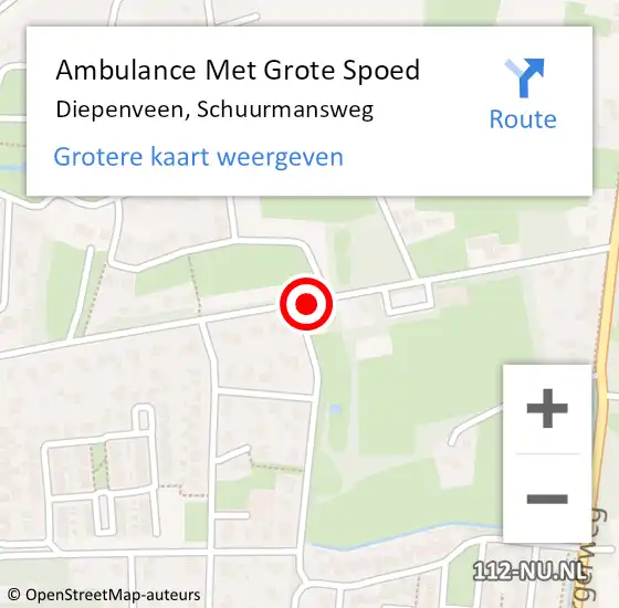 Locatie op kaart van de 112 melding: Ambulance Met Grote Spoed Naar Diepenveen, Schuurmansweg op 18 november 2019 19:45