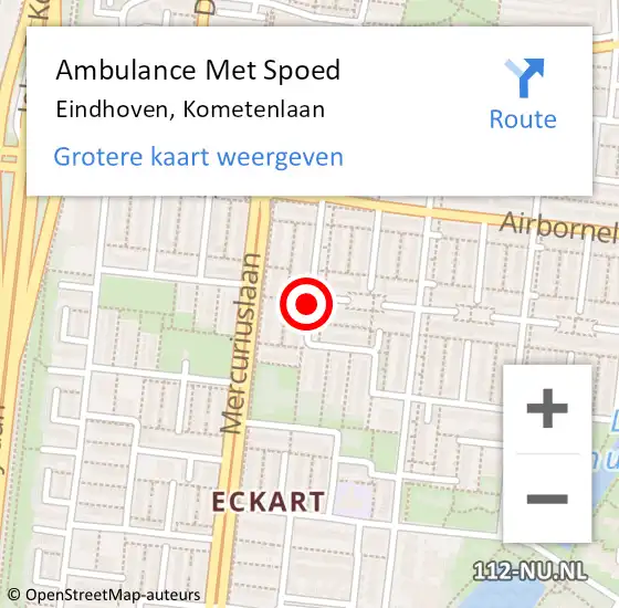 Locatie op kaart van de 112 melding: Ambulance Met Spoed Naar Eindhoven, Kometenlaan op 18 november 2019 21:51