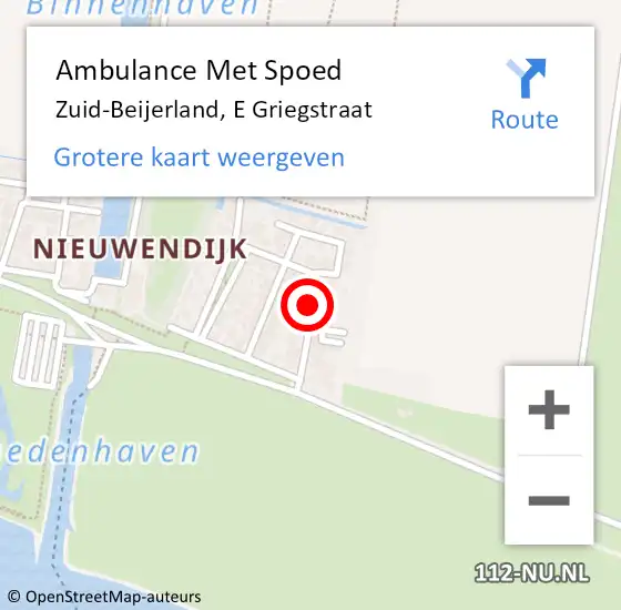 Locatie op kaart van de 112 melding: Ambulance Met Spoed Naar Zuid-Beijerland, E Griegstraat op 18 november 2019 23:03