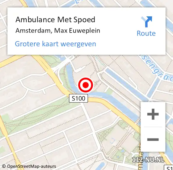 Locatie op kaart van de 112 melding: Ambulance Met Spoed Naar Amsterdam, Max Euweplein op 19 november 2019 08:58
