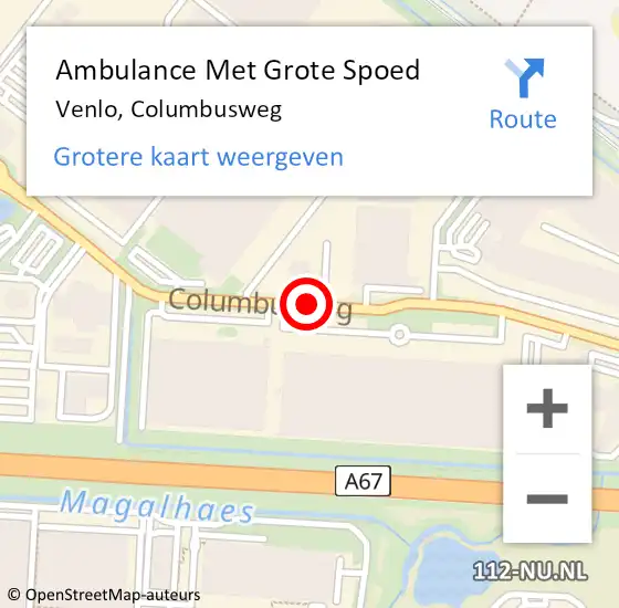 Locatie op kaart van de 112 melding: Ambulance Met Grote Spoed Naar Venlo, Columbusweg op 19 november 2019 09:32