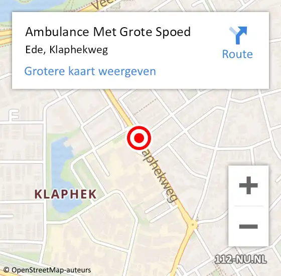 Locatie op kaart van de 112 melding: Ambulance Met Grote Spoed Naar Ede, Klaphekweg op 19 november 2019 10:43